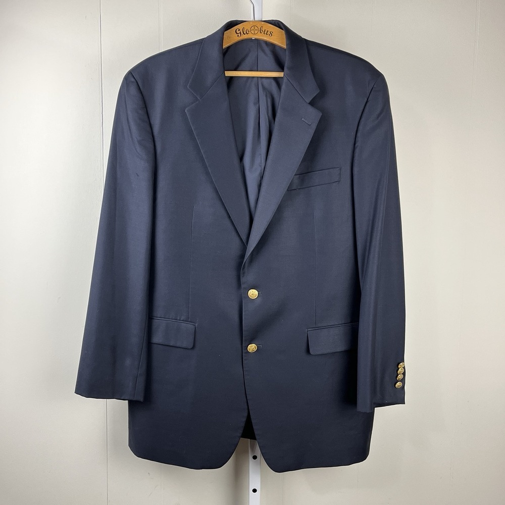 Lauren Ralph Lauren Blazer Jacket‎ Mens 43L Navy Blue 100% Wool Gold Button